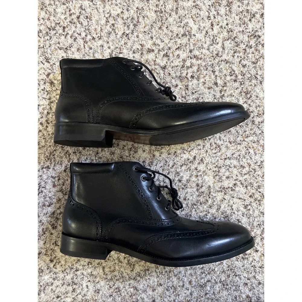 Cole Haan‎ New Boots Mens S 11 M Black Leather Wingtip Brogue Ankle Lace Up